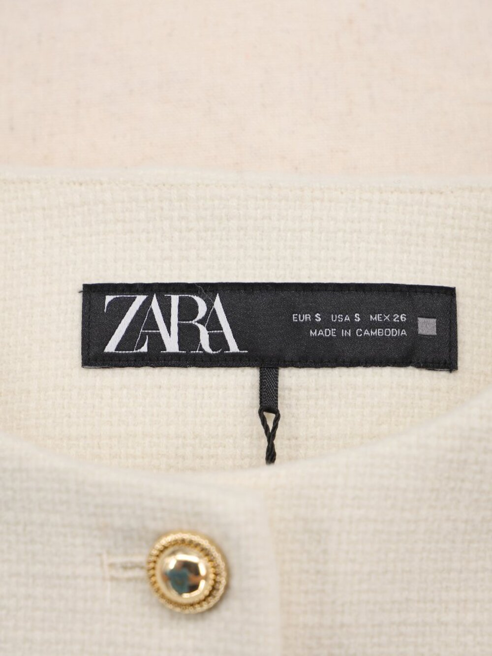 NWT ZARA Gold Button Cropped Flap Jacket Blazer in Ivory Size S - Picture 6 of 11